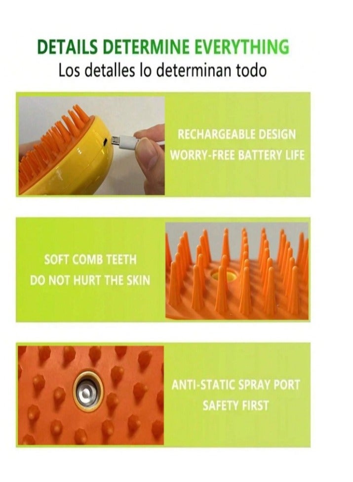 Cat Steam Brush, 3 in 1 Cat and Dog Undercoat Brushes for Grooming, Self Cleaning Steam Cat Brush for Massage, Cat Grooming Brush for Removing Tangled and Loose Hair - Image 4