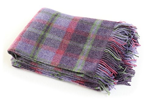Biddy Murphy Irish 100 Wool Throw Toss Blanket Made in Ireland Heirloom Quality 54 x 72 PurplePinkGreen Plaid Tartan