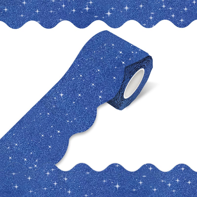 Aurtho 70Ft Shine Scalloped Bulletin Board Border- Blue Bulletin Board Border, Shiny Blue Trim Decorative Roll for Classroom, School, Office, Home - Image 1
