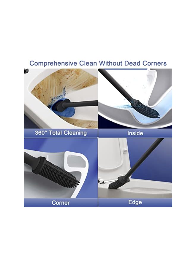 promass Toilet Brush and Holder Set, Toilet Loo Brush, Deep Cleaning Silicone Toilet Brushes, TPR Flexible Toilet Bowl Brush Head, Wall Mounted and Floor Standing Toilet Brush Holder - Image 5