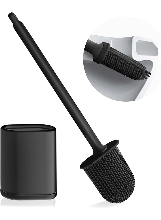 promass Toilet Brush and Holder Set, Toilet Loo Brush, Deep Cleaning Silicone Toilet Brushes, TPR Flexible Toilet Bowl Brush Head, Wall Mounted and Floor Standing Toilet Brush Holder - Image 1