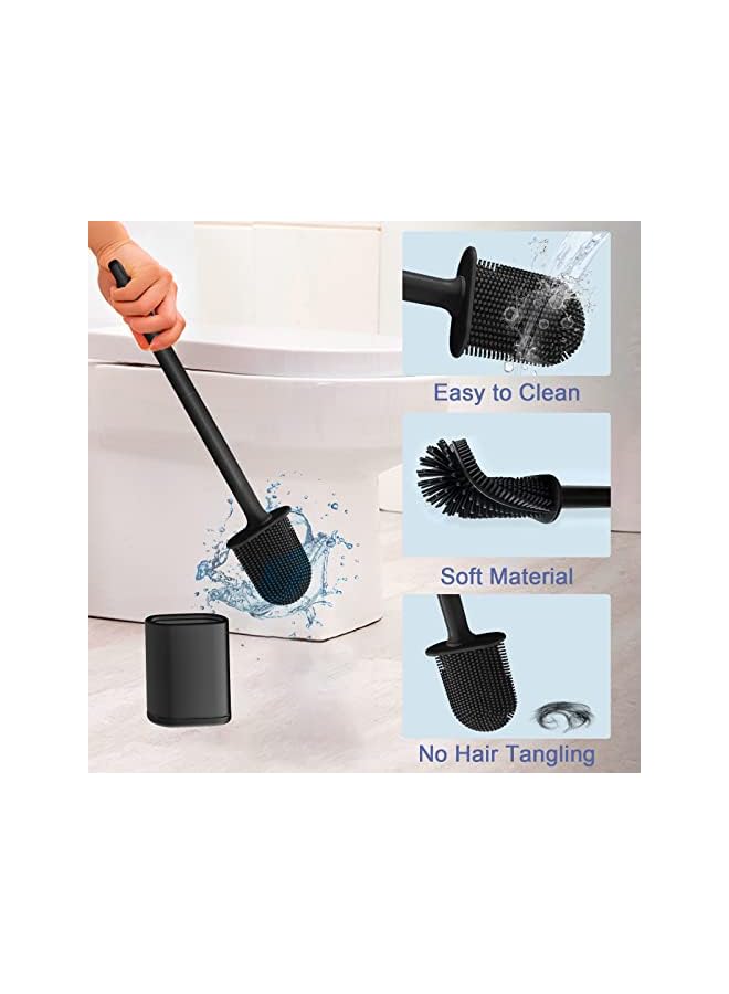 promass Toilet Brush and Holder Set, Toilet Loo Brush, Deep Cleaning Silicone Toilet Brushes, TPR Flexible Toilet Bowl Brush Head, Wall Mounted and Floor Standing Toilet Brush Holder - Image 2
