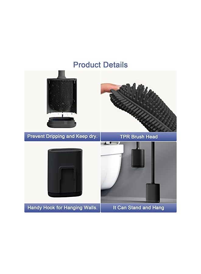 promass Toilet Brush and Holder Set, Toilet Loo Brush, Deep Cleaning Silicone Toilet Brushes, TPR Flexible Toilet Bowl Brush Head, Wall Mounted and Floor Standing Toilet Brush Holder - Image 3
