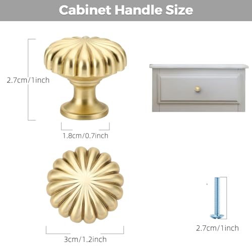Xfopz 2 Pack Gold Cabinet Knobs, Zinc Alloy Brushed Brass Drawer Knobs Hardware for Kitchen Cabinets, Dresser and Wardrobe Doors Vintage Dresser Drawer Pulls - Image 2