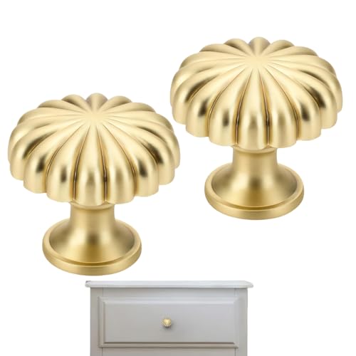 Xfopz 2 Pack Gold Cabinet Knobs, Zinc Alloy Brushed Brass Drawer Knobs Hardware for Kitchen Cabinets, Dresser and Wardrobe Doors Vintage Dresser Drawer Pulls - Image 1