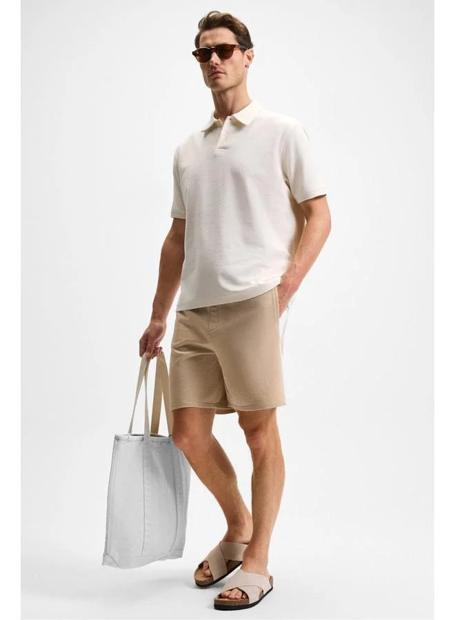 Grimelange KEPA Men's Elastic Waist Pocket Relaxed Fit Beige Shorts