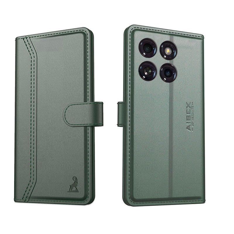 AIBEX ® Compatible for Motorola Edge 60 5G / Motorola Edge 60 Fusion 5G Flip Cover Leather Finish | Inside TPU with Card Pockets | Wallet Stand | Complete Protection Flip Case -Green - Image 1