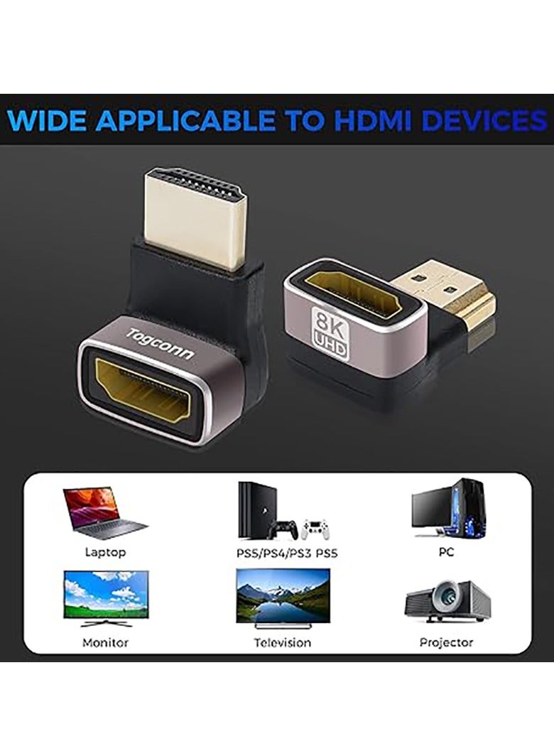 8K HDMI 2.1 Adapter 90 Degree and 270 Degree Gold Plated Adapter 2 Pack, Right Angle HDMI Male to Female Connector Converter HDMI L Shape Extender, Supports 8K@60Hz，4K@120Hz，4K@60Hz，4K@30Hz  - Image 5