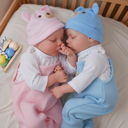 ADFO Lifelike Reborn Baby Dolls Twins 17 inch Soft Vinyl Baby Dolls Realistic Newborn Real Life Baby Boy Girl Dolls with Clothes and Toy Gift for Kids Age 3 - Image 1