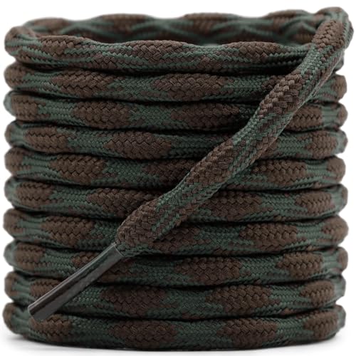 DELELE 2 Pair Round Wave Non Slip Outdoor Mountaineering Climbing Shoe Laces String Rope Dark Green&Coffee Hiking Shoelaces Men Women Shoestrings-55 inch - Image 1