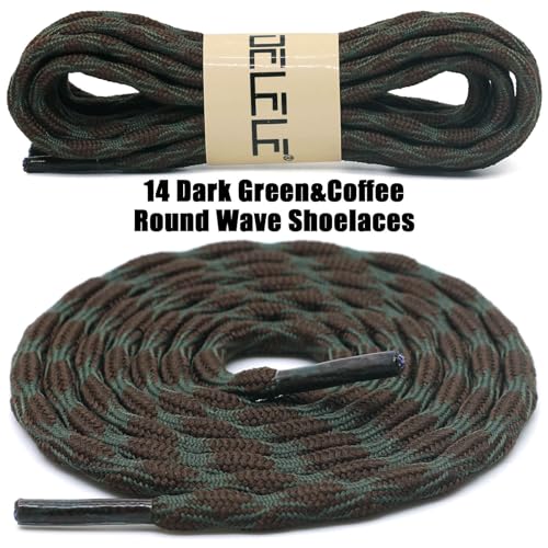 DELELE 2 Pair Round Wave Non Slip Outdoor Mountaineering Climbing Shoe Laces String Rope Dark Green&Coffee Hiking Shoelaces Men Women Shoestrings-55 inch - Image 2