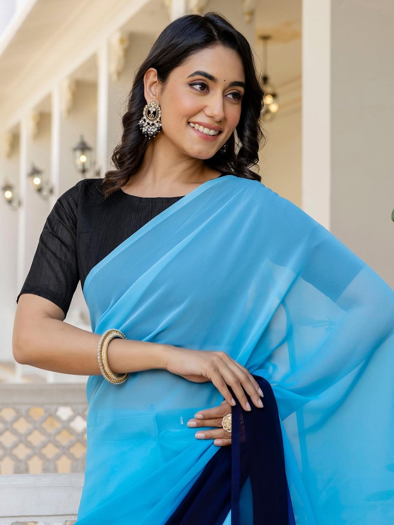 Satrani Women's Georgette Padding Dyed Reday To Wear Saree with Unstitched Blouse Piece (52RS178_Sky Blue) - Image 4