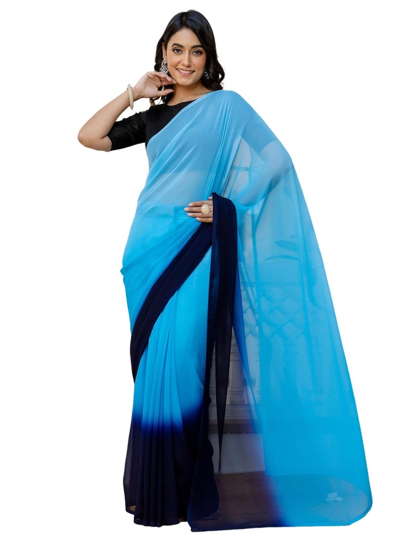 Satrani Women's Georgette Padding Dyed Reday To Wear Saree with Unstitched Blouse Piece (52RS178_Sky Blue) - Image 1