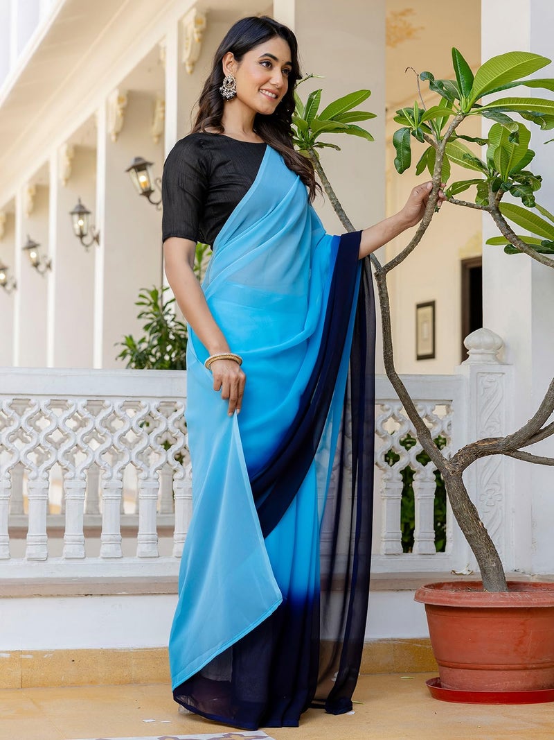 Satrani Women's Georgette Padding Dyed Reday To Wear Saree with Unstitched Blouse Piece (52RS178_Sky Blue) - Image 2