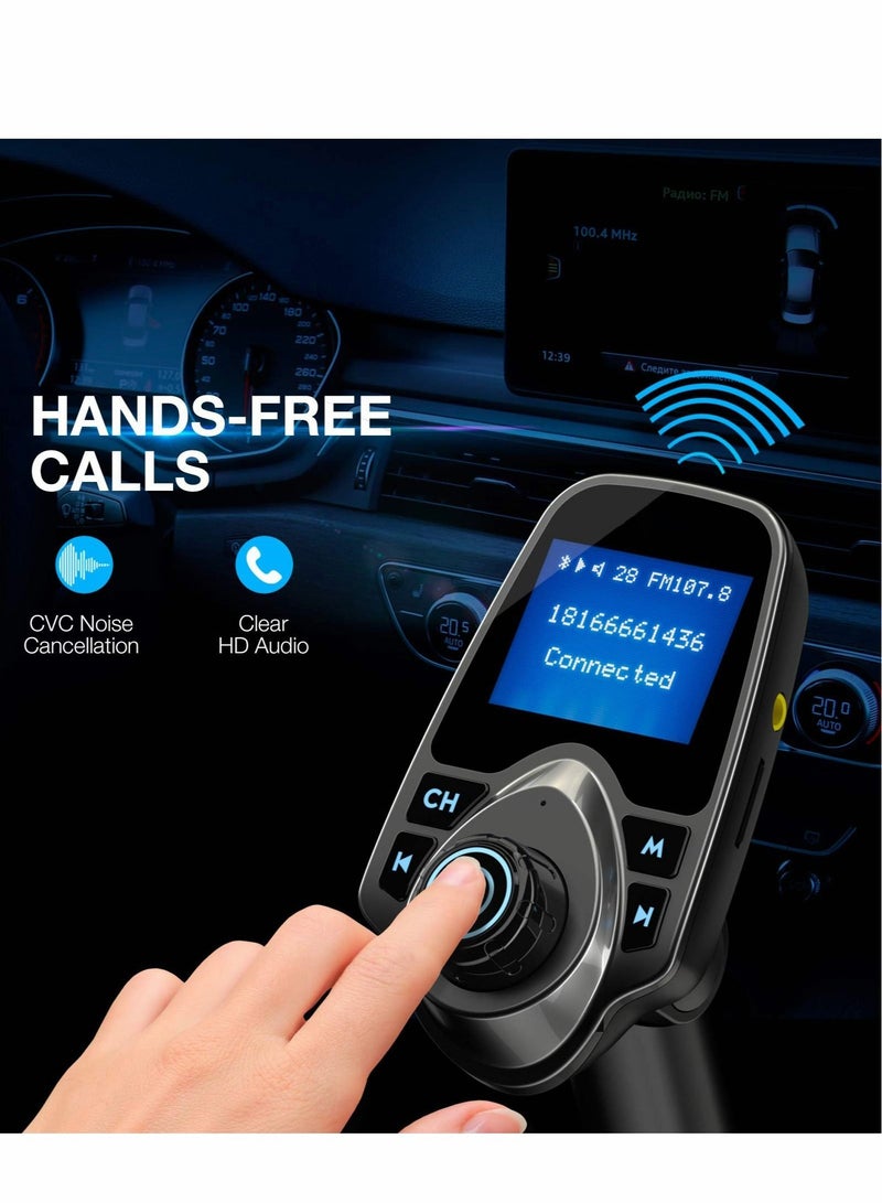 Captaintech Bluetooth FM Transmitter for Car 2022 Upgrade Adapter Kit with Dual USB, SD/TF Card Support, AUX Input, Compatible w/ All Smartphones, iPods - Image 4