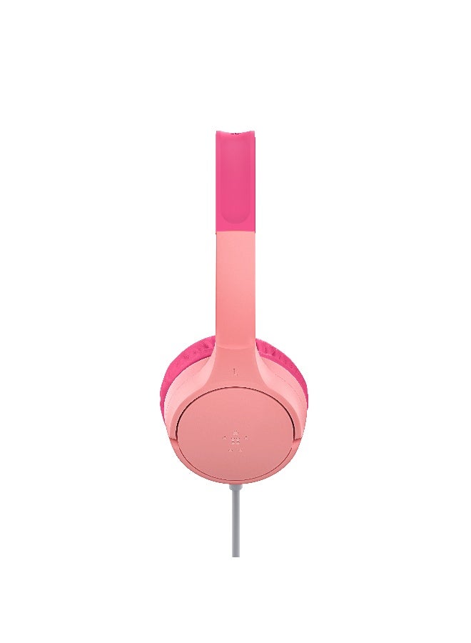 Belkin SoundForm Mini Kids Wired Headphones with USB-C to 3.5mm Dongle, Built-in Mic & Fun Stickers, 85dB Max Volume – for Online Learning, Travel, Compatible with iPhone, iPad, Galaxy, etc - Pink Pink - Image 2