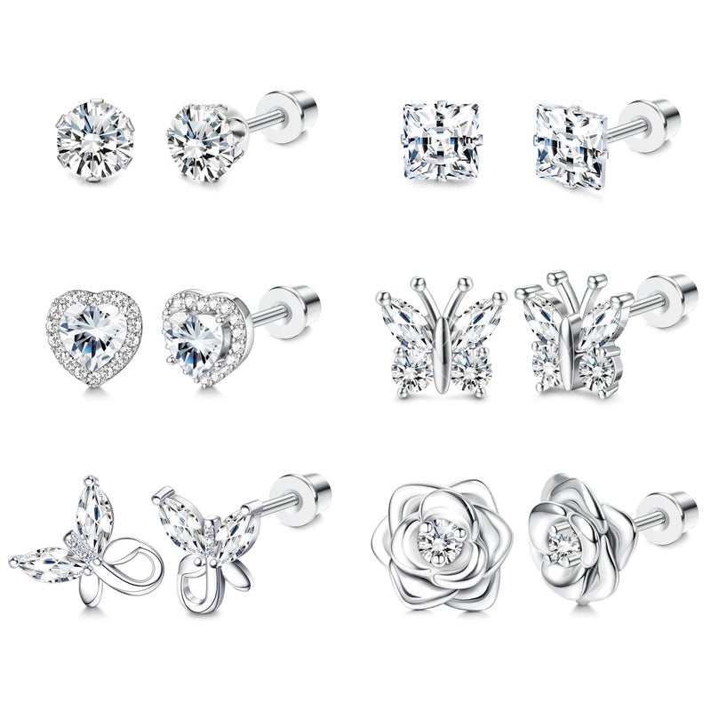 THUNARAZ Hypoallergenic Screw Back Earrings for Girls Women Surgical Stainless Steel Stud Earrings for Sensitive Ears Cute Butterfly Flower Heart CZ Earring Kid Toddler Girls Jewelry Gift 12 - Image 1