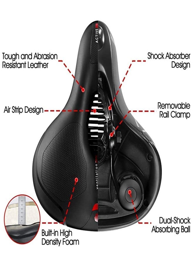 DCZ Cycle Seat with Red Reflective Safety Strip, Universal Memory Foam Bicycle Seat Waterproof Breathable Shock Absorbing Bike Saddle for Bike Mountain Bike - Image 3