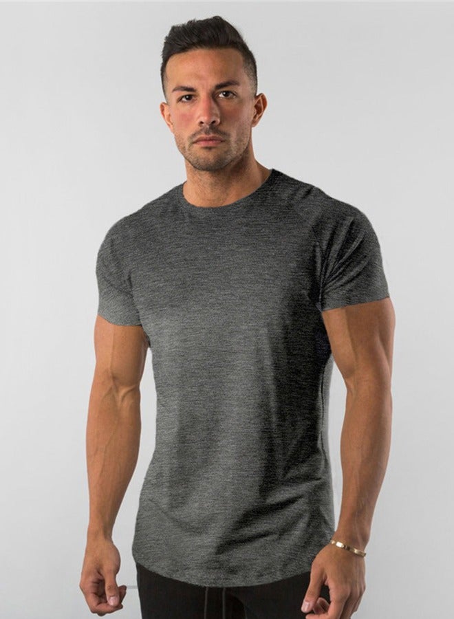 Fitness Short Sleeve T-Shirt Men's Casual Breathable Cotton Top Quick Dry Slim Fit T-Shirt (M) - Image 1