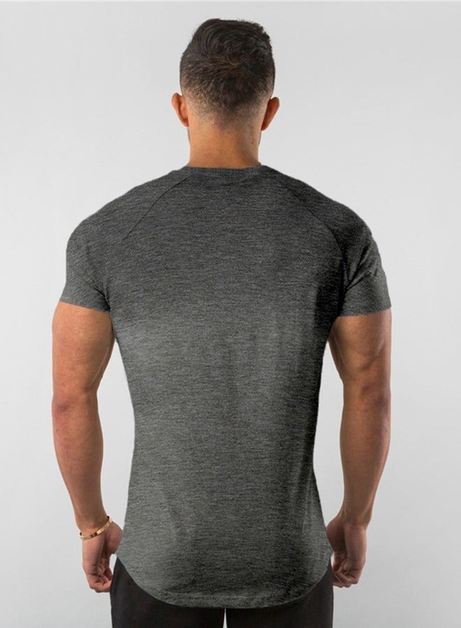 Fitness Short Sleeve T-Shirt Men's Casual Breathable Cotton Top Quick Dry Slim Fit T-Shirt (M) - Image 3