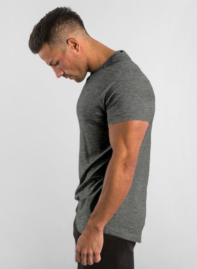 Fitness Short Sleeve T-Shirt Men's Casual Breathable Cotton Top Quick Dry Slim Fit T-Shirt (M) - Image 2