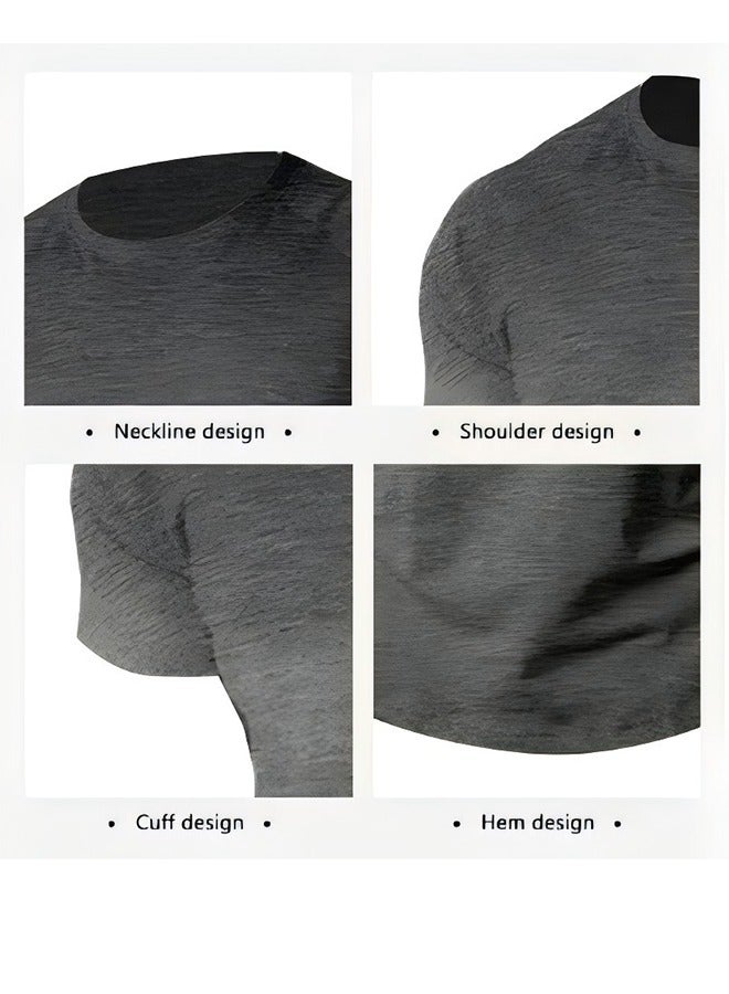 Fitness Short Sleeve T-Shirt Men's Casual Breathable Cotton Top Quick Dry Slim Fit T-Shirt (M) - Image 5