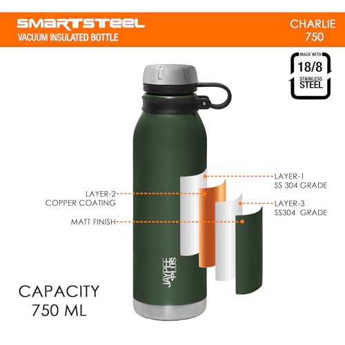 Jaypee Plus Charlie Stainless Steel 24 Hours Hot and Cold Water Bottle 750 ml| Leak Proof | Gym Bottle | Home | Kitchen | Hiking | Trekking | Travel, Army Green - Image 5