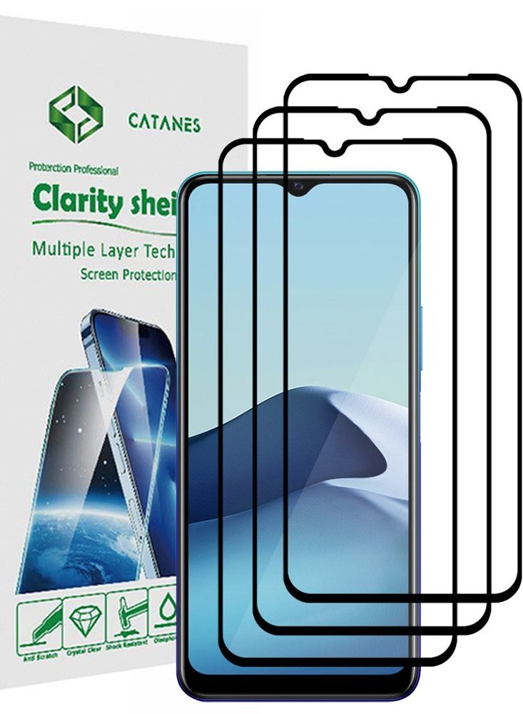 CATANES 3 Pack For Vivo Y20s Screen Protector Tempered Glass Full Glue Back - Image 1