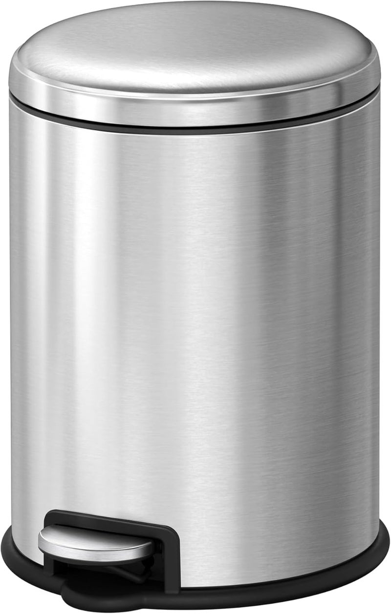 EKO | Bathroom Kitchen Trash Can 5L Stainless Steel Anti-Fingerprint | Compact Trash Can with Pedal, Soft Close and Ring Holder Bag | Removable Bucket | Elegant and Functional Design for Small Spaces - Image 1