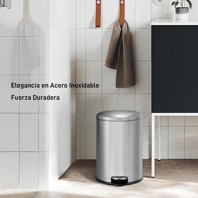 EKO | Bathroom Kitchen Trash Can 5L Stainless Steel Anti-Fingerprint | Compact Trash Can with Pedal, Soft Close and Ring Holder Bag | Removable Bucket | Elegant and Functional Design for Small Spaces - Image 3