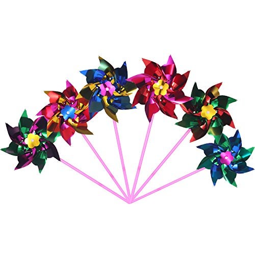 Hestya 50 Pcs Plastic Rainbow Pinwheel, Party Pinwheels DIY Lawn Windmill Set for Teenagers Toy Garden Party Lawn Decor, Assorted Color - Image 4