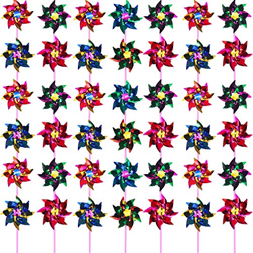 Hestya 50 Pcs Plastic Rainbow Pinwheel, Party Pinwheels DIY Lawn Windmill Set for Teenagers Toy Garden Party Lawn Decor, Assorted Color - Image 1