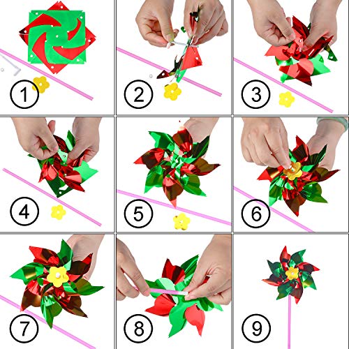 Hestya 50 Pcs Plastic Rainbow Pinwheel, Party Pinwheels DIY Lawn Windmill Set for Teenagers Toy Garden Party Lawn Decor, Assorted Color - Image 3