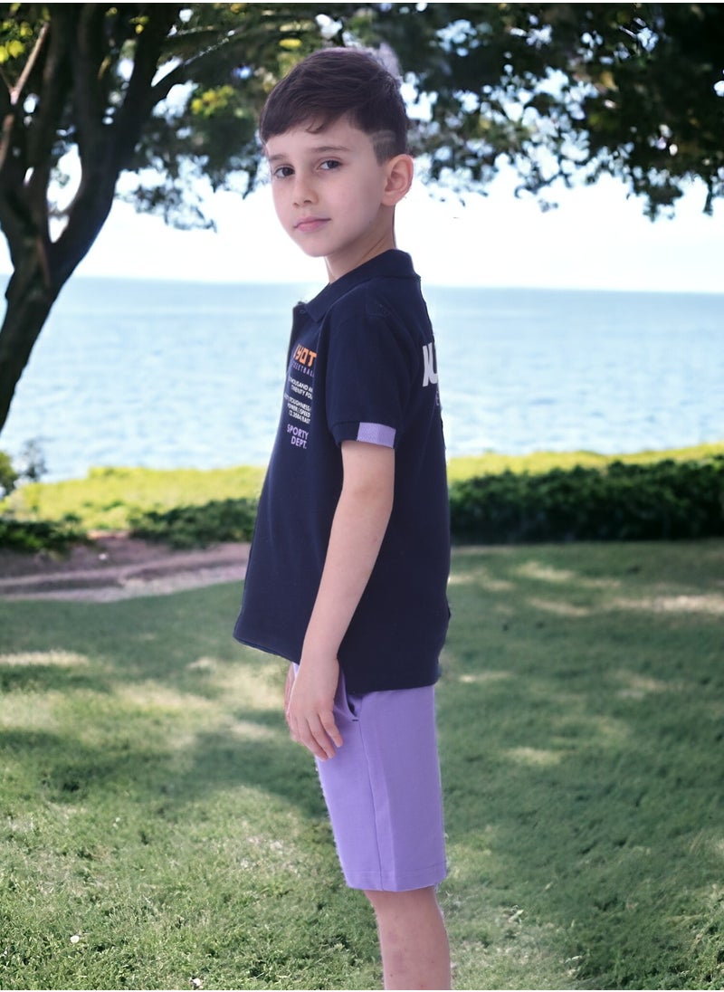 victor and jane Boys 2pc-Set - T-shirt & Shorts-Lilac/Navy  - Image 3