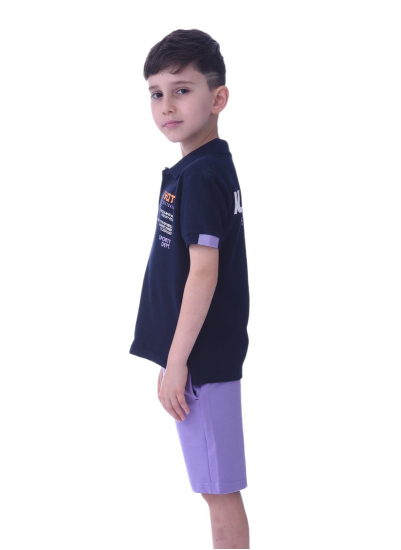 victor and jane Boys 2pc-Set - T-shirt & Shorts-Lilac/Navy  - Image 5