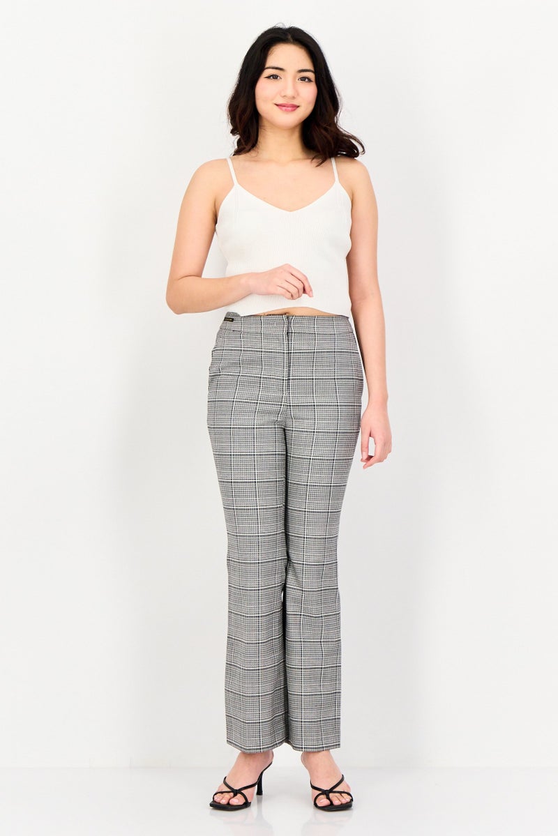 SELECTED Women Regular Fit Gridline Flare Pants, Multicolor - Image 4