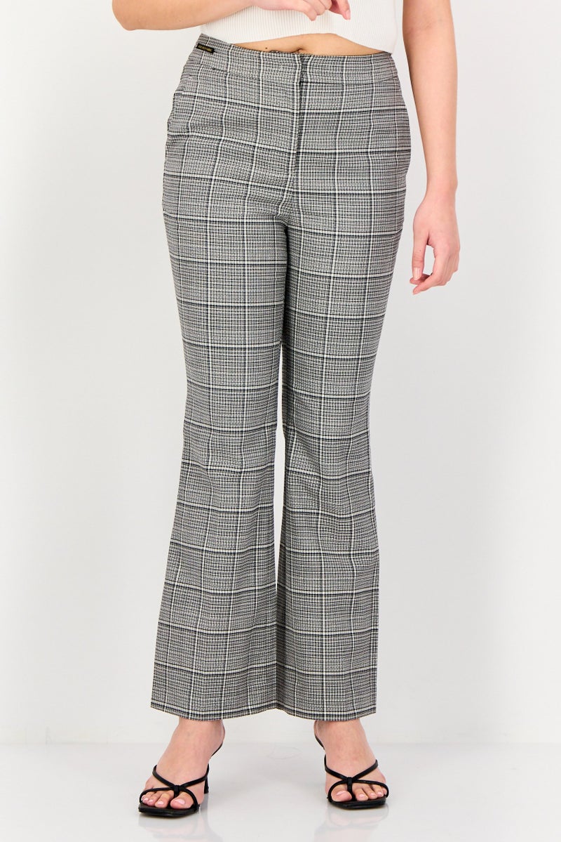 SELECTED Women Regular Fit Gridline Flare Pants, Multicolor - Image 1