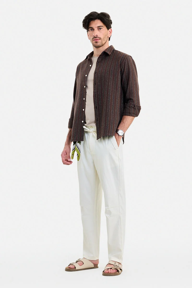 SNITCH Off White Solid Regular Fit Casual Trousers
