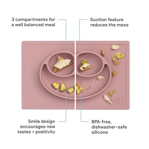 ezpz Happy Mat (Blush) - 24 Months+ - 100% Silicone Suction Placemat + Divided Plate with Three Compartments - Toddler + Preschool Essentials - Image 4