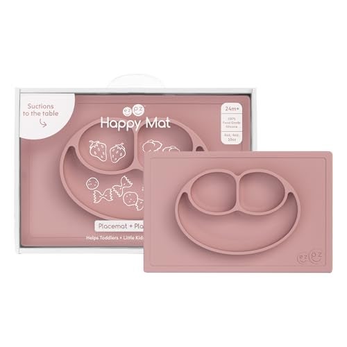 ezpz Happy Mat (Blush) - 24 Months+ - 100% Silicone Suction Placemat + Divided Plate with Three Compartments - Toddler + Preschool Essentials - Image 1