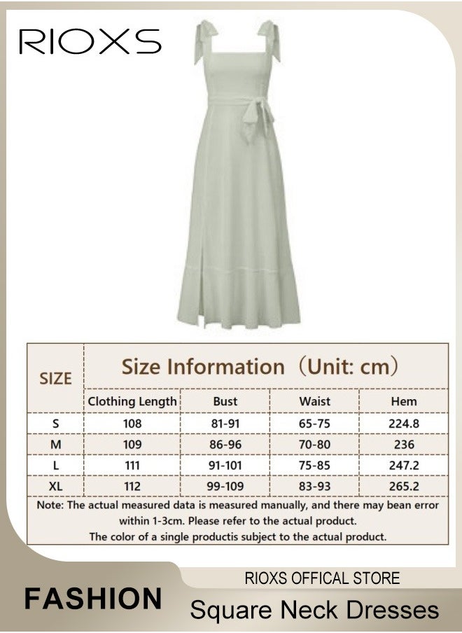 RIOXS - Elegant Summer Dresses for Women, Midi Evening Dress with Sleeveless Design and Square Neckline, Side Split Slimming Dress, Perfect for Every Figure Ladies, Great for Daily Life, Birthday, Formal Occasion, Parties or Dating - Image 1