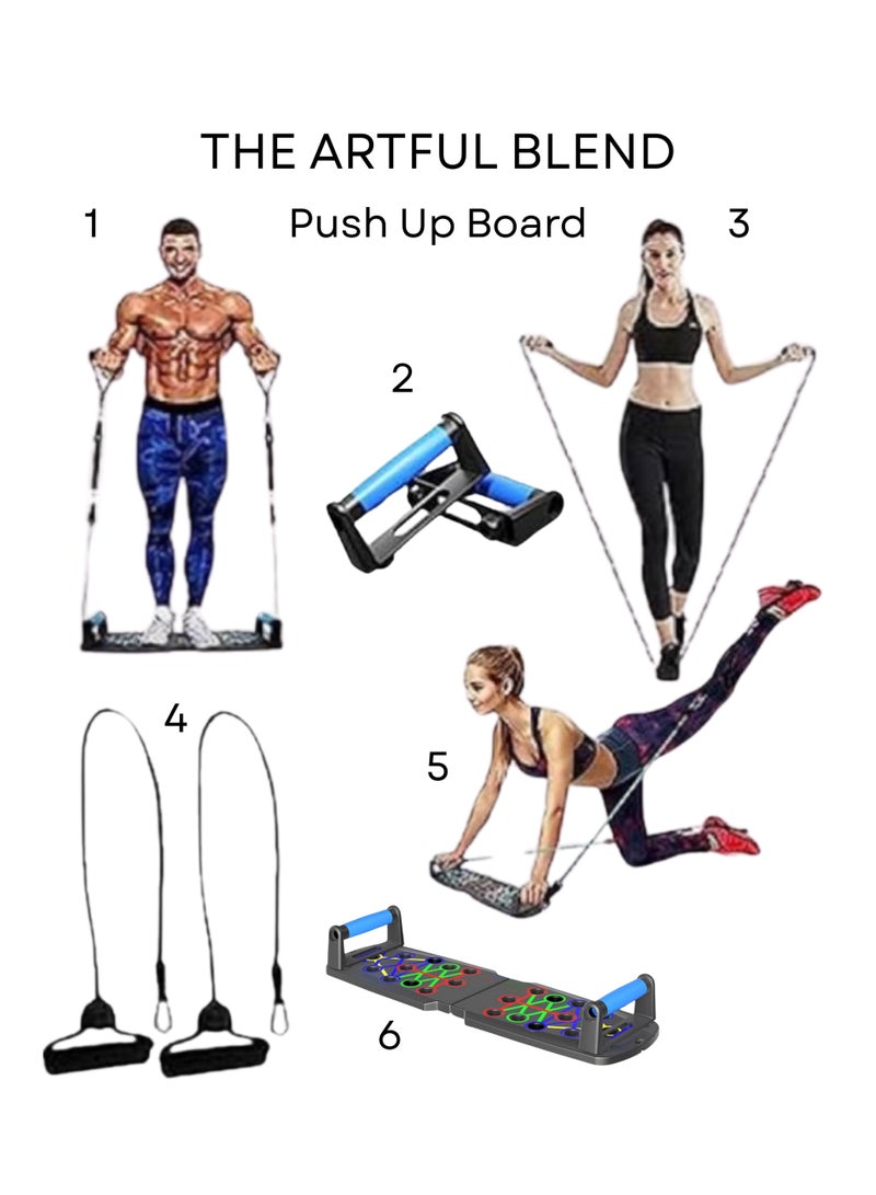THE ARTFUL BLEND 15-in-1 Push Up Board – Multi-Functional Home Gym Equipment for Men & Women | Foldable Chest & Arm Strength Training System with Resistance Bands & Accessories | Portable Fitness Equipment for Full-Body Workouts  - Image 1