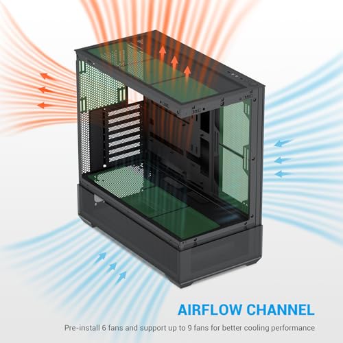 SAMA V40 Black ATX Mid Tower PC Case, 6 Pre-Installed 120mm ARGB PWM Fans, Dual Tempered Glass Panels, Vertical Airflow Design, USB Type-C Port, Gaming Computer Case for ATX/Micro-ATX/ITX Motherboard - Image 3