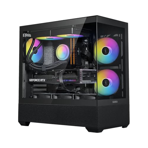 SAMA V40 Black ATX Mid Tower PC Case, 6 Pre-Installed 120mm ARGB PWM Fans, Dual Tempered Glass Panels, Vertical Airflow Design, USB Type-C Port, Gaming Computer Case for ATX/Micro-ATX/ITX Motherboard - Image 1
