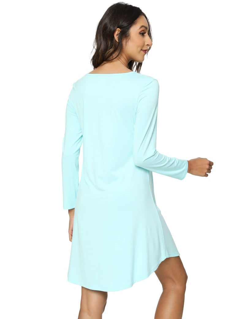 GYS Womens Bamboo Viscose Long Sleeve Nightgown Super Soft Lightweight Night Shirts for Sleeping, Aqua, Medium - Image 4
