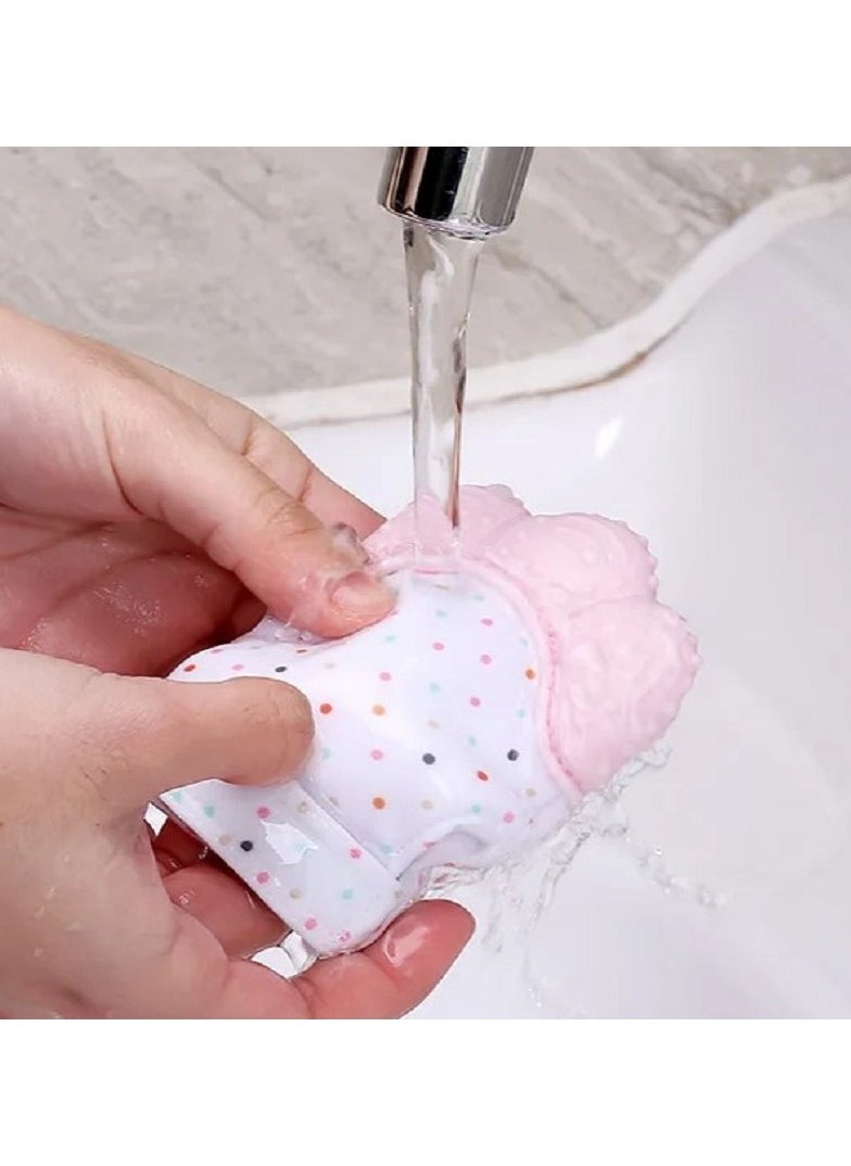 Pikkaboo - Organic 2in1 BPA Free nonslip baby mitten teether & pacifier - Pink - Image 1