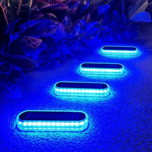 Lacasa Solar Deck Lights, 4 Pack 40LM Solar Powered Step Lights Blue Light, LED Dock Light Outdoor In-Ground Lights IP68 Waterproof Auto ON/Off for Garden Stairs Driveway Pathway Lighting - Image 1