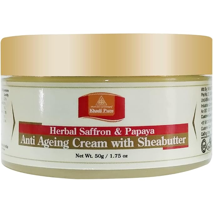 Khadi Pure Herbal Saffron & Papaya Anti Ageing Cream With Sheabutter, 50 ml - Image 1