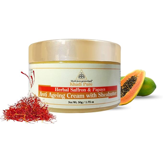 Khadi Pure Herbal Saffron & Papaya Anti Ageing Cream With Sheabutter, 50 ml - Image 3