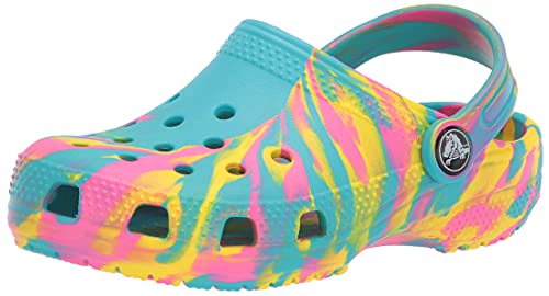 Crocs Unisex-Child Classic Marbled Tie Dye Clog, Digital Aqua/Multi, 4 Toddler - Image 1